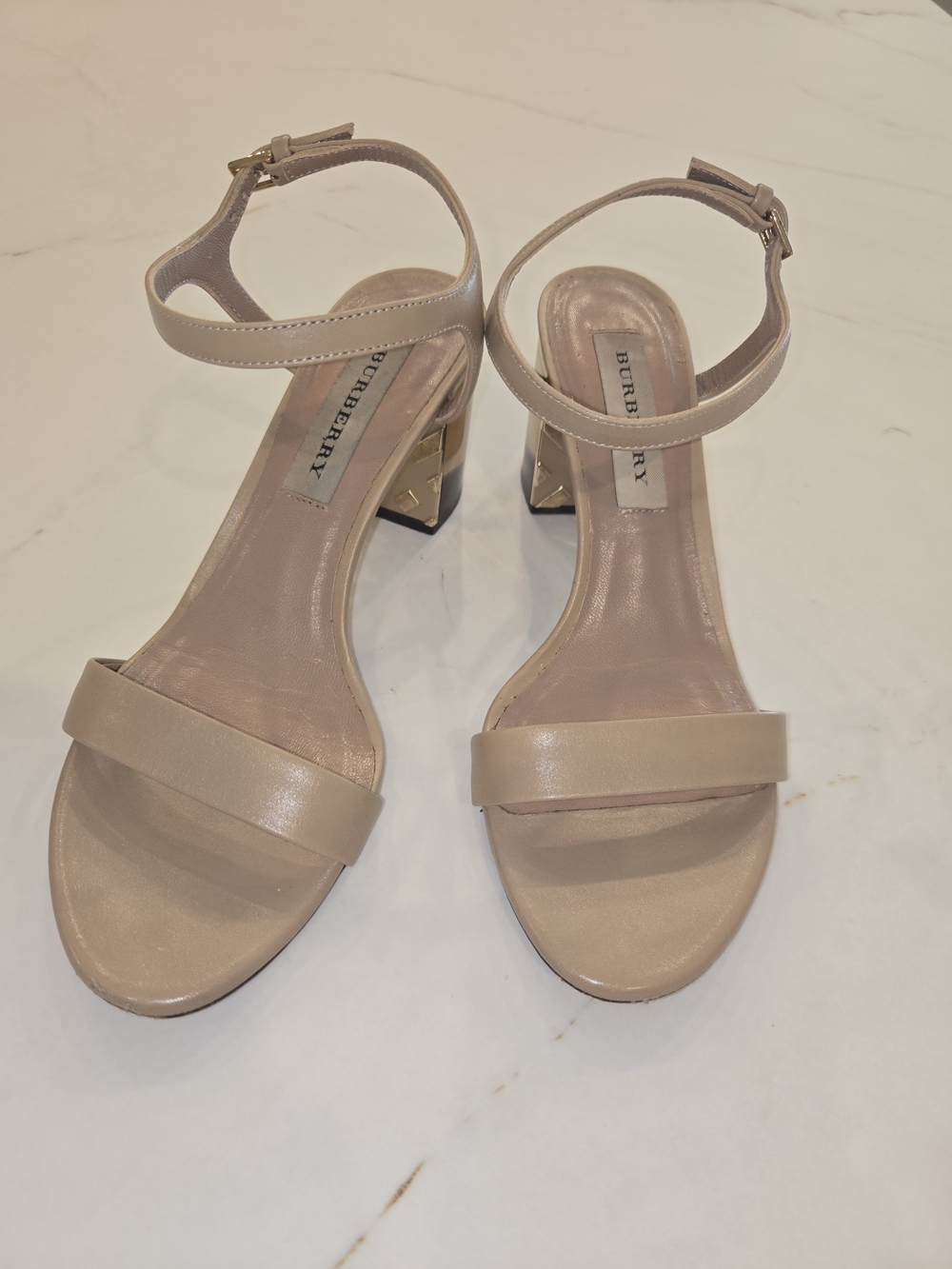 Burberry Nude Ankle-Strap Block Heel Sandals